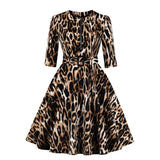 Leopard Women Party Dress 50s 60s Retro Vintage Robe Rockabilly Elegant Party Hepburn Dress with Belt Swing Vestidos