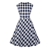 Blue Plaid 50s Pinup Robe Women Dress Button Side Gingham Cotton Vintage A-Line Summer Sleeveless Ladies Rockabilly Dresses