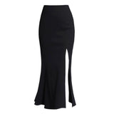 High Waist Solid Long Korean Office Wear Women Ladies Black Maxi Skirt Bottoms