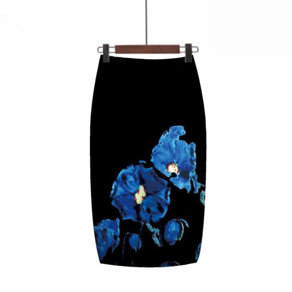 Printed High Waist Pencil High Waist Floral Lady Office Wear Knee Length Midi Skirts