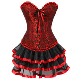 Red Black Corset Dresses Burlesque Corsets Bustiers with Skirt Vintage Costumes Lace Up Floral Corset Lingerie for Women