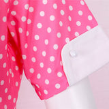 2021 Button Front Polka Dot Vintage High Waist Runway Midi Tunic Dress Women V Neck Short Sleeve Casual Retro Swing Dresses