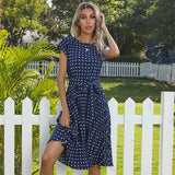 2021 New Summer Polka Dots Sleeveless Pleated Dresses For Women High Waist Midi Elegant Office Green Lady Dinner Party Clothes