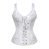 Women Sexy Floral Jacquard Straps Overbust Corset Zipper Side Waist Cincher Slim Lace Up Vintage Corset Bustier Lingerie Top