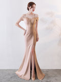 New Off-the-shoulder Elegant Slit Side Open Prom Formal Party Dress Spaghetti Straps Vestido