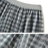 Plaid Summer Women Long Vintage Stretch High Waist A-Line Tulle Maxi Skirt