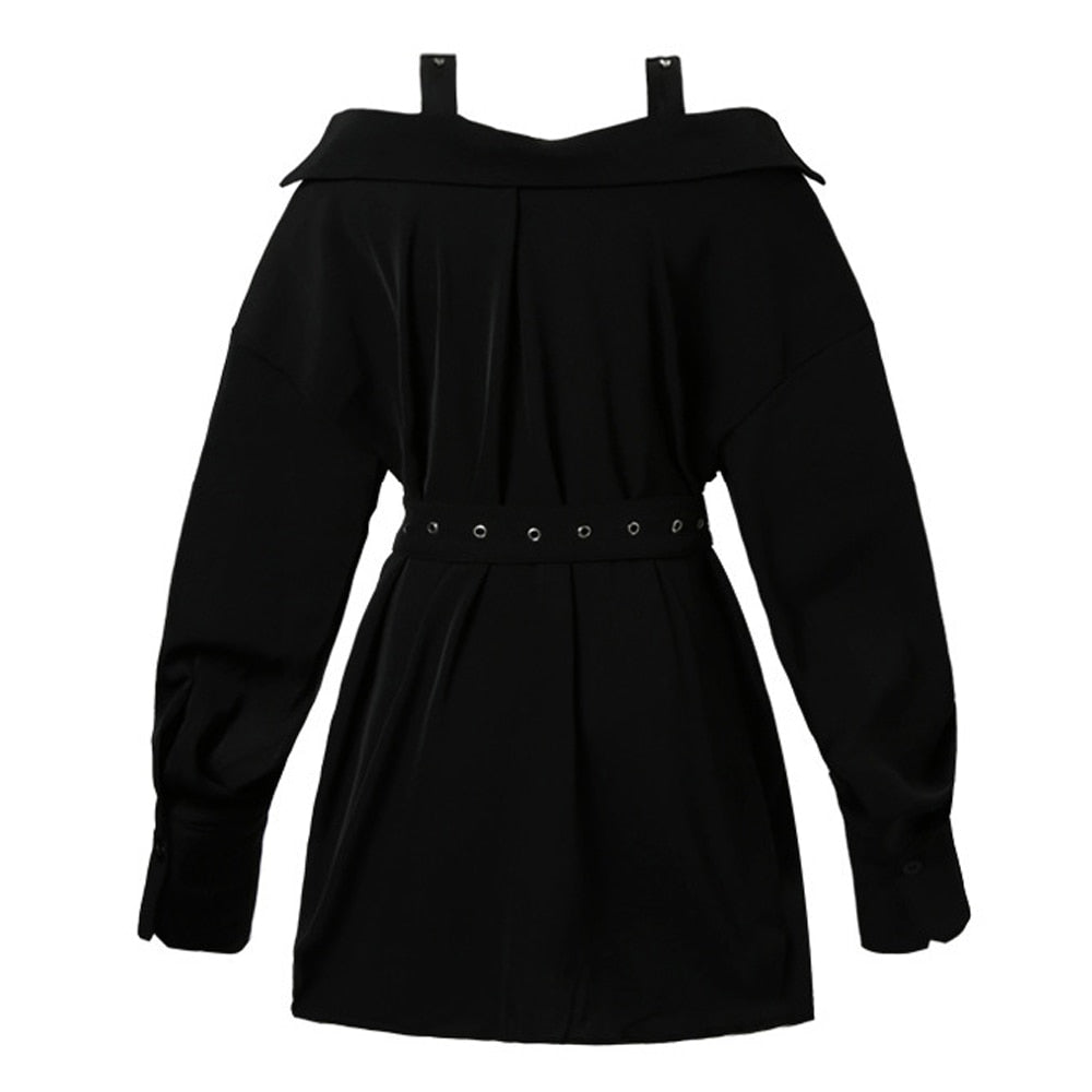 Black Gothic Shirt Dress With Belt Punk Style Mini Sexy Strap Autumn F – jetechband Black Gothic Shirt Dress With Belt Punk Style Mini Sexy Strap Autumn F – jetechband