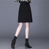 Black Women Pleated Elastic High Waist Kawaii Preppy Style Lady Dance Casual A-Line Woolen Skirts