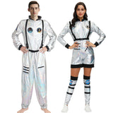 Silver Spaceman Jumpsuit Couple Astronaut Costume For Women Men Halloween Cosplay Adult Pilot Carnival Party Fancy Dress