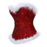 Christmas Feathers Corsets For Women Miss Santa Bustier Corset Overbust Corselet Lingerie Burlesque Costume Plus Size