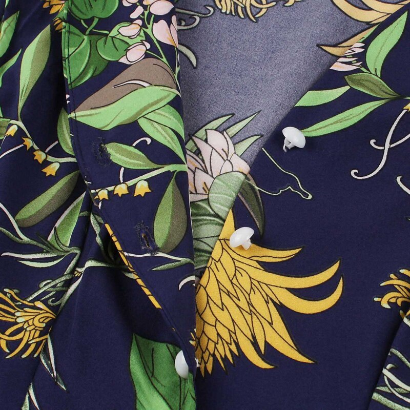 2021 Botanical Print Vintage High Waist Elegant Ruffle Hem Runway Dresses Women V Neck Single Breasted Sleeveless Summer Dress