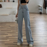 Women High Waist Casual Jeans Korean Style All-match Loose Ladies Denim Wide Leg Long Pants