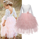Lace Long Dress Kids Pageant Clothes Children Tutu Layered Dress Girl Irregular Ball Gowns