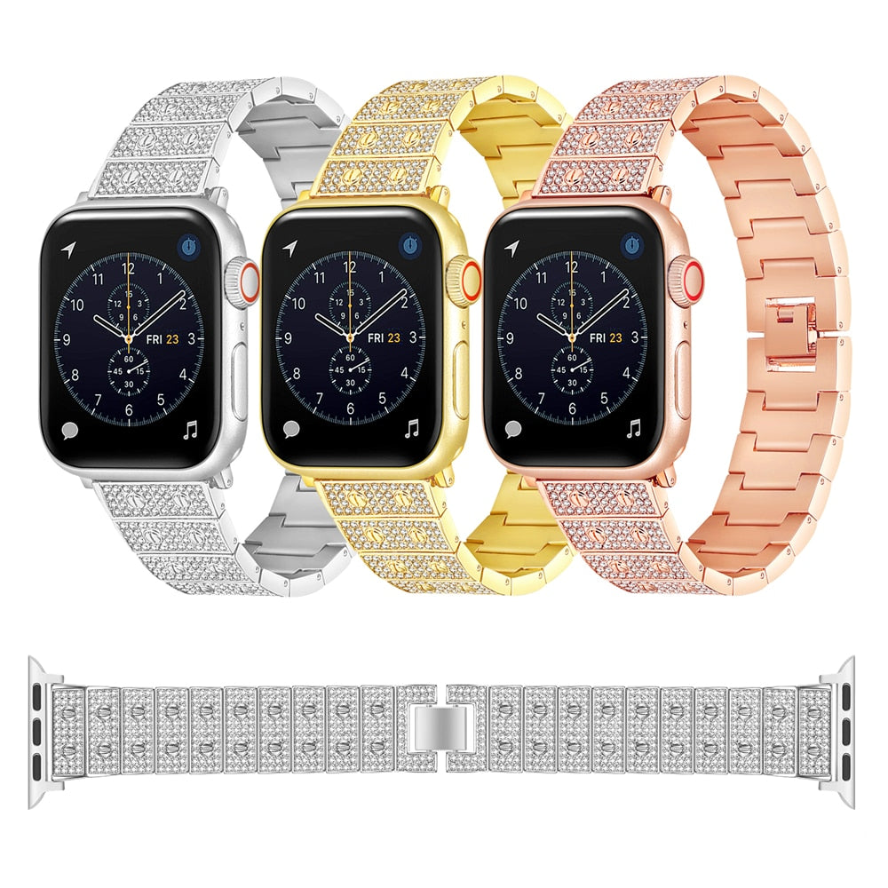 Diamond Strap for Apple Watch Band 7 6 41mm 45mm 44mm 40mm Jewelry Metal Bracelet for iWatch Series 7 SE 5 3 38/42mm Wristbands