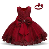 Baby Girls Christmas Dress Toddler Party Lace Princess Clothing Kids Girls Dress Match Headband