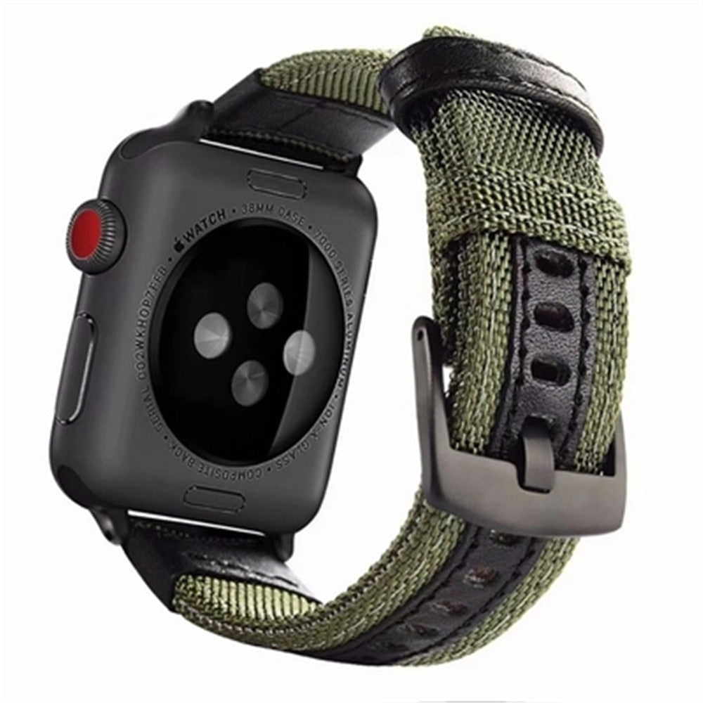 Nylon Leather Strap For Apple Watch Band 40mm 44mm 42mm 38mm Canvas Woven Wrist Bracelet Watchband for iwatch series 6 5 4 3 2 1