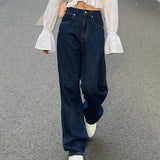 Women High Waist Boyfriend Jeans Korean Style Vintage Streetwear Loose Ladies Denim Wide Leg Pants