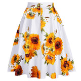 Cotton Retro Vintage Women Swing Skirt Sunflower Printed Plus Size A-Line Knee-Length High Waist Big Swing 60s 50s Skirts