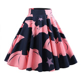 Retro Ghost Bat Print Halloween Skirt 50s High Waist Hepburn Vintage Christmas Jurken Long Cotton A-Line Party Women's Clothing