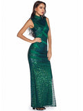 High Neck Sleeveless Mermaid Party Dress Sequins Formal Elegant Evening Dresses Vestidoes Prom Gowns