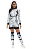 Silver Spaceman Jumpsuit Couple Astronaut Costume For Women Men Halloween Cosplay Adult Pilot Carnival Party Fancy Dress