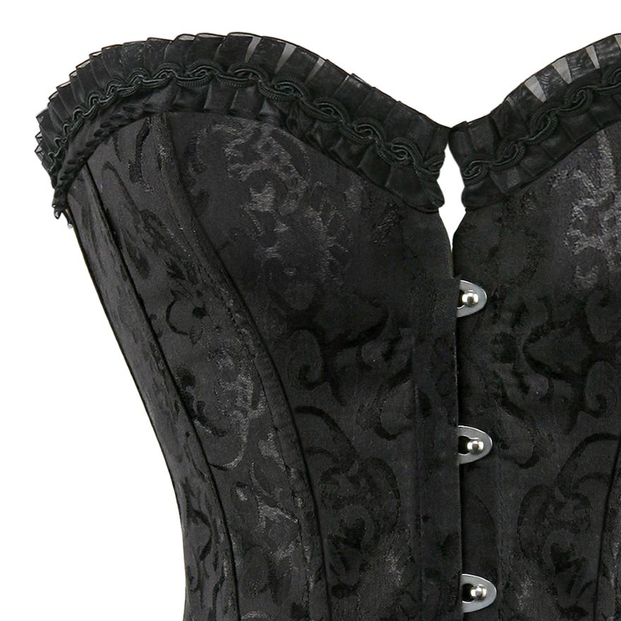 Women's Sexy Lacing Corset Top Satin Floral Boned Overbust Body Shaper  Bustier 