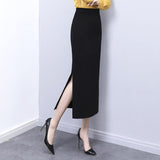 Long Pencil Black Women Korean Fashion Elegant High Wiast Bodycon Skirt