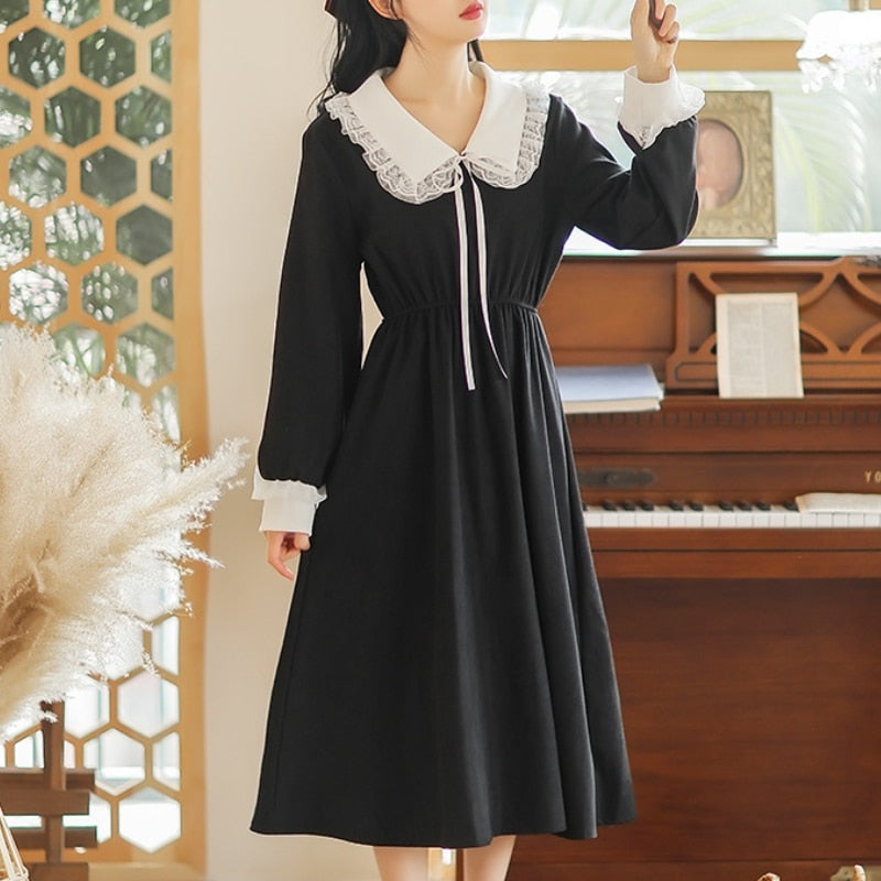 Winter Black Gothic Dress Women Party One Piece Dress Korean Fashion V jetechband Winter Black Gothic Dress Women Party One Piece Dress Korean Fashion V jetechband