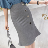 Ladies Elegant Mermaid Spring Office Style Single-breasted High Waist Knee-length Women Skirt