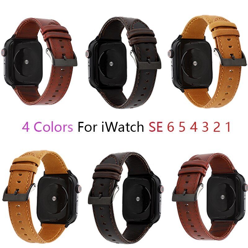 Cowhide leather watchband for apple watch band SE 6 5 4 40mm 44mm Retro belt bracelet bands for iWatch Strap series 3 2 38/42mm