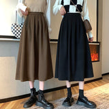 Women High Waist Casual Korean Style All-match Ladies Elegant A-line Long Skirt