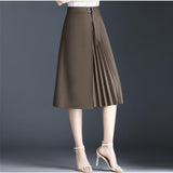 High Waist Long Women Korean Style Solid Color All-match Ladies Elegant A-line Skirt