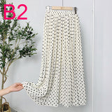 Summer New Vintage Floral Print Chiffon Pleated Skirt Elastic High Waist Casual Midi Skirt