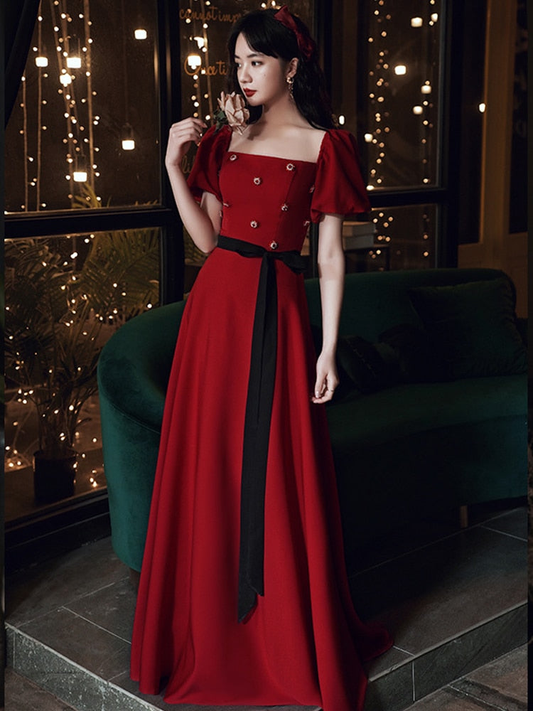 French Elegant Red Evening Dresses Short-sleeve A-line Birthday Party jetechband French Elegant Red Evening Dresses Short-sleeve A-line Birthday Party jetechband