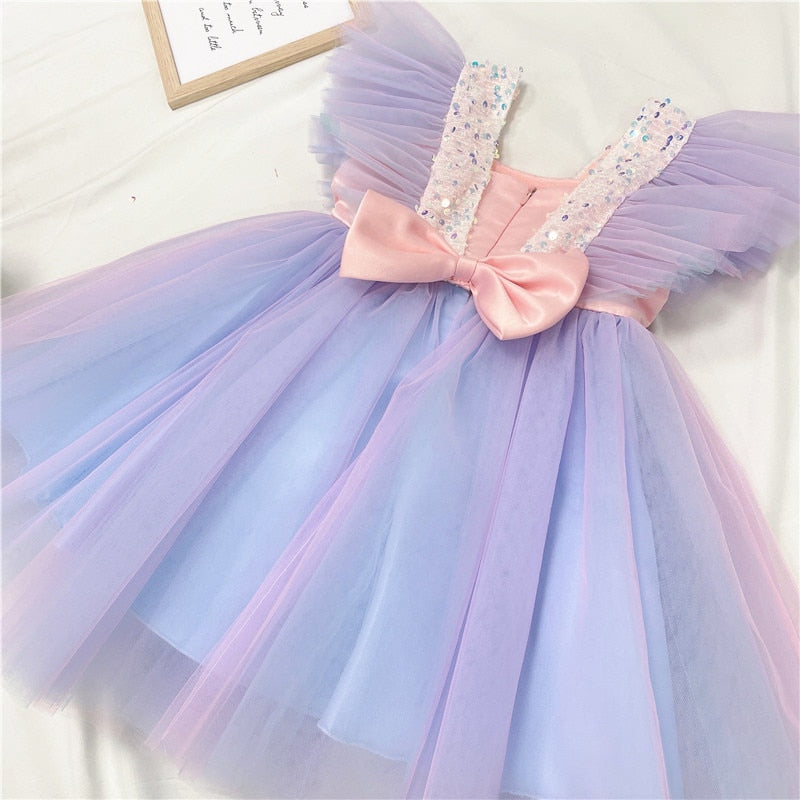 Girls Princess Party Tutu Sequin Bowknot Dress Kids Elegant Wedding Birthday Prom Gown Christmas Costume