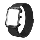 strap+Diamond Case for Apple Watch 38mm 40mm 44mm 42mm Stainless Steel strap Milanese Loop Bracelet for iWatch 5 4 3 2 1 bands