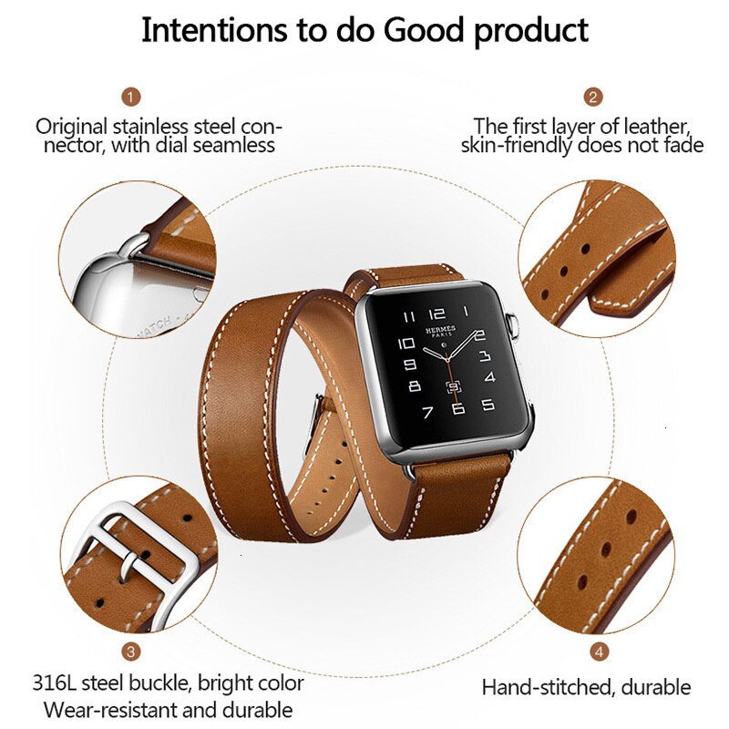 Cow Leather strap For Apple Watch 5 band 44mm iwatch Series 4 3 2 1 watch Accessories 42mm loop 38mm bracelet Replacement 40mm
