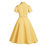 Solid Turn-Down Collar Buttons Yellow Vintage 50s Plaid Midi Shirt Dresses for Women Elegant Summer Belted Retro Clothes