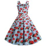 Strawberry Print Strap Summer Dress 2021 Women 50s 60s Robe Vintage Pinup Retro Party Rockabilly Vestidos Elegant Sweet Clothes