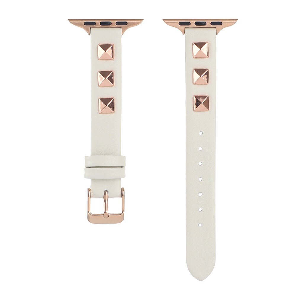 Women&#39;s Rivets Leather Strap for Apple Watch Band 7 6 5 4 40mm 44mm Loop Bracelet iWatch Series 6 SE 3 38mm 42mm Slim Belt Bands
