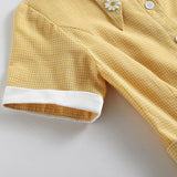 Turn-Down Collar Buttons Yellow Vintage 50s Plaid Midi Shirt Elegant Summer Belted Retro Dress