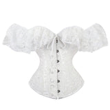 Black White Slim Burlesque Satin Bow Women Ladies Short Sleeve Off Shoulder Corsets and Bustiers Tops Vest Lace Up Corset