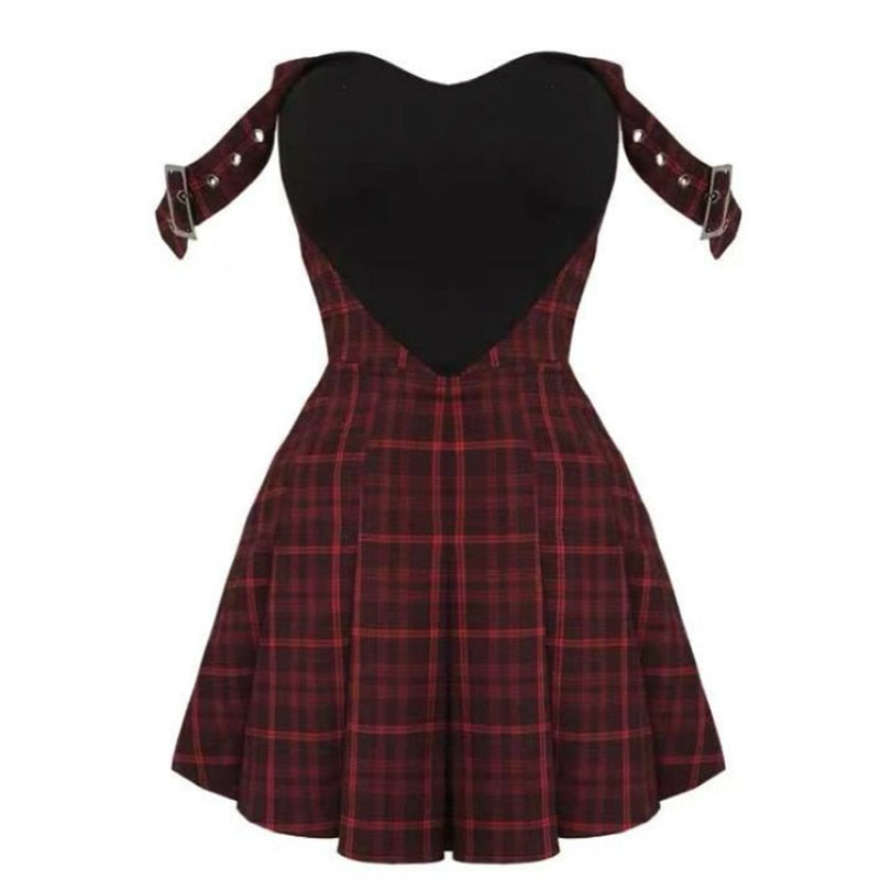 New Summer Gothic Girls Sexy Strap Dress High Waist Backless Plaid Ves jetechband New Summer Gothic Girls Sexy Strap Dress High Waist Backless Plaid Ves jetechband