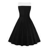 Women Single-Breasted Buttons Black Patchwork Vintage Rockabilly 50s Summer Sleeveless Cotton A-Line Dress