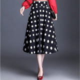 Vintage Polka Dot Long Women Spring Summer Korean A Line Midi High Waist Ladies Retro Skirt