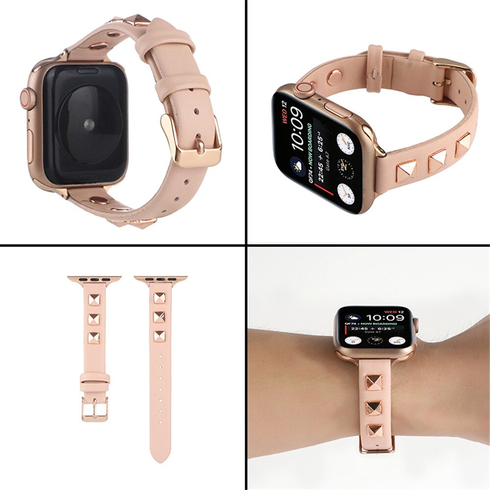 Women&#39;s Rivets Leather Strap for Apple Watch Band 7 6 5 4 40mm 44mm Loop Bracelet iWatch Series 6 SE 3 38mm 42mm Slim Belt Bands