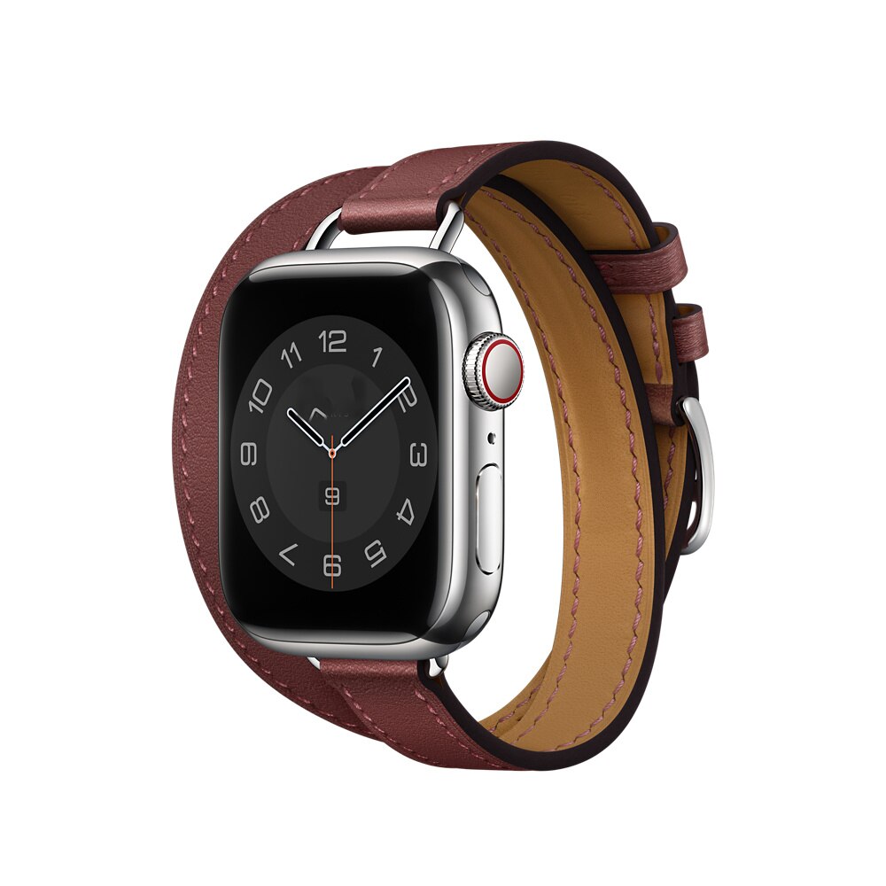 Double Tour Swift Leather Strap for Apple Watch 7 6 Band 5 4 3 Bracelet Wrist for iWatch SE Series 41/45mm 44/40mm 42/38mm Bands