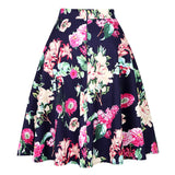 Retro Vintage High Waist Midi Skirts Cotton Plus Size 2XL Floral Printed A Line Women 50s 60s Big Swing Rockabilly Skirt