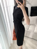 New 2021 Women Summer Bodycon Dresses Female High Waist Elegant Fashion Slit Knee-Length Vestdios