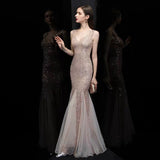 Plus Size V Neck Mermaid Cocktail Dress Long Formal Prom Party Gown Sequins Sleeveless Robe Sexy Evening Vestido